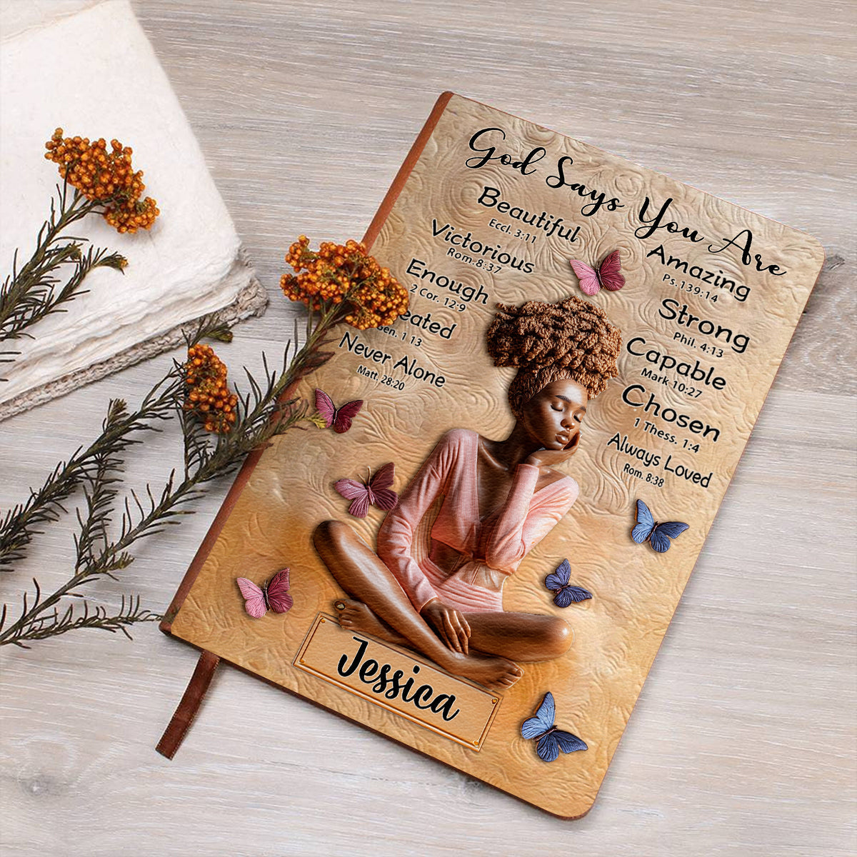 God Says You Are - Personalized African American Leather Journal