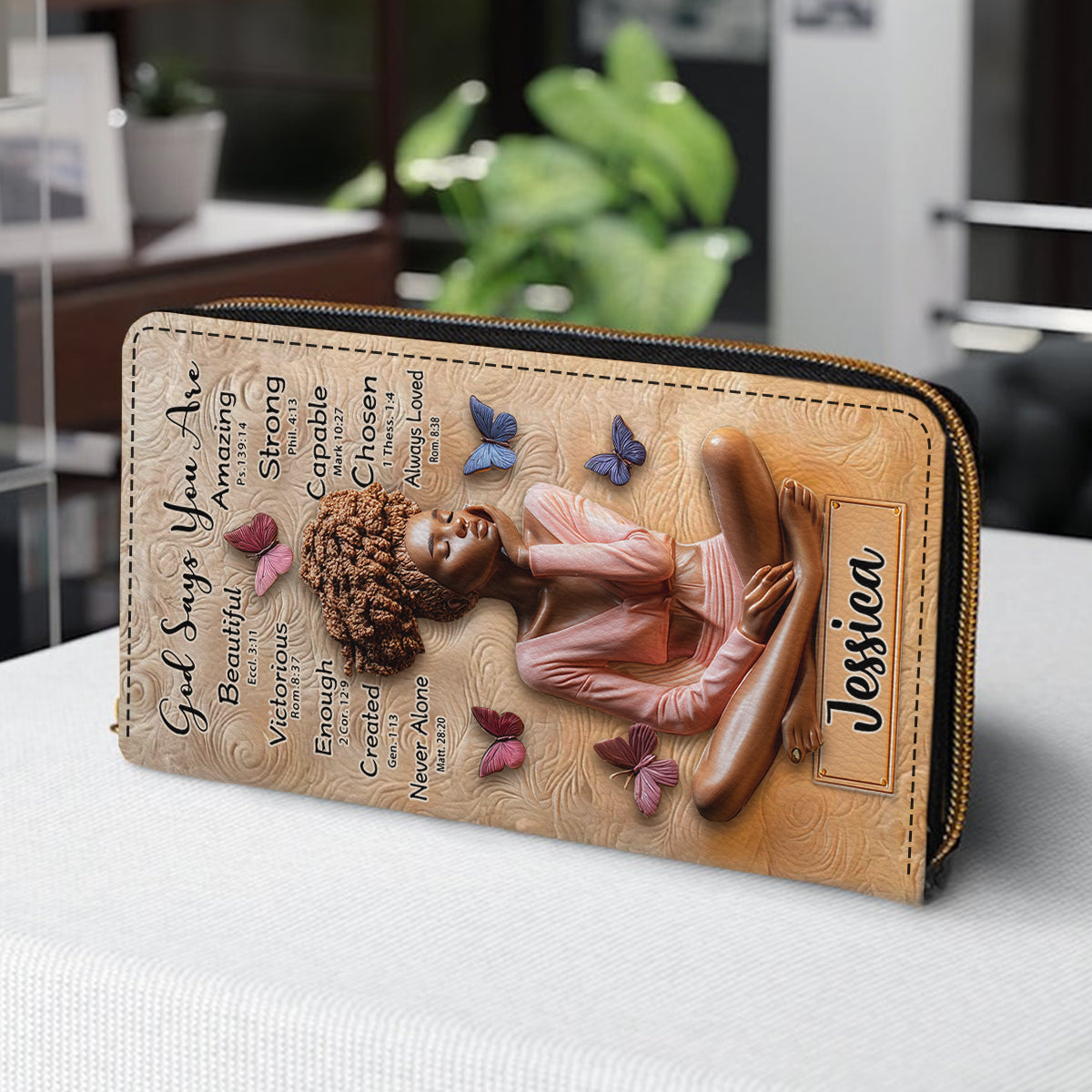 Dieu dit que tu l'es - Portefeuille long personnalisé en cuir afro-américain