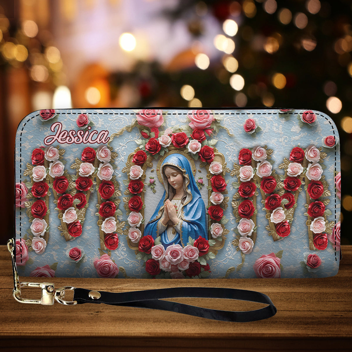 Mom Lady Of Grace - Personalized Christian Leather Long Wallet