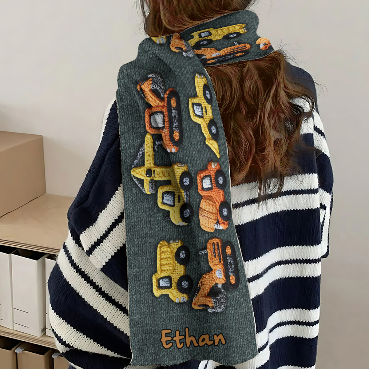 Construction Machines - Personalized Kid Knitted Scarf