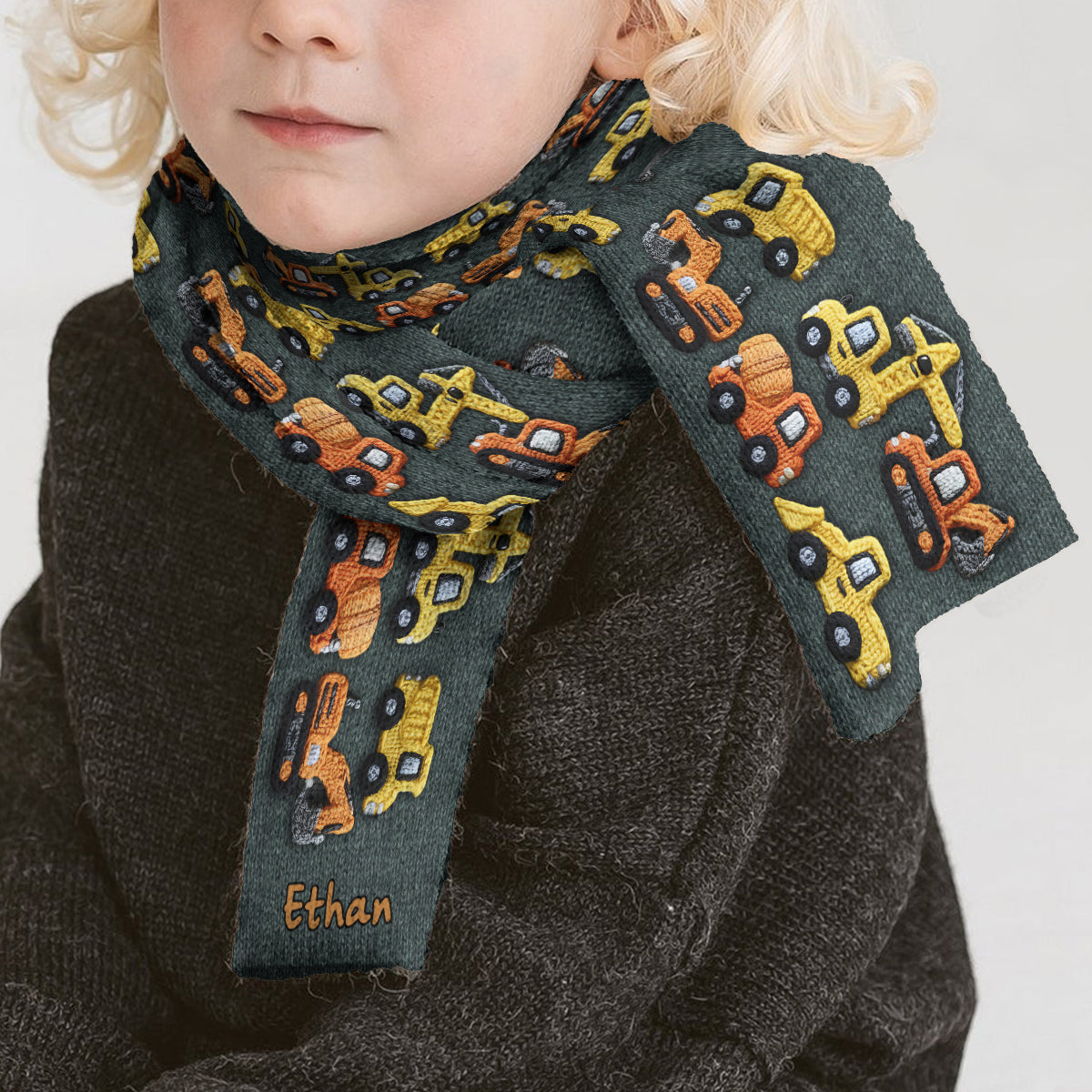 Construction Machines - Personalized Kid Knitted Scarf