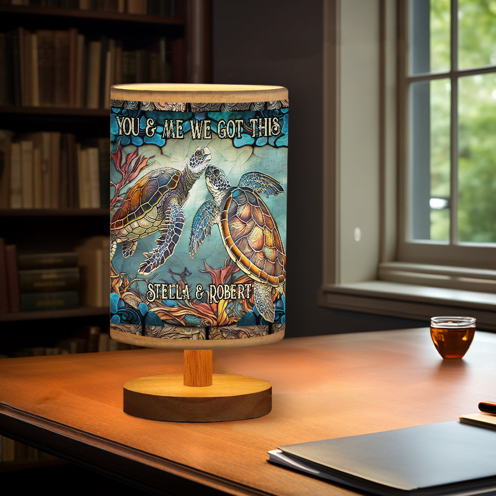 You & Me - Personalized Turtle Table Lamp with Wood Base