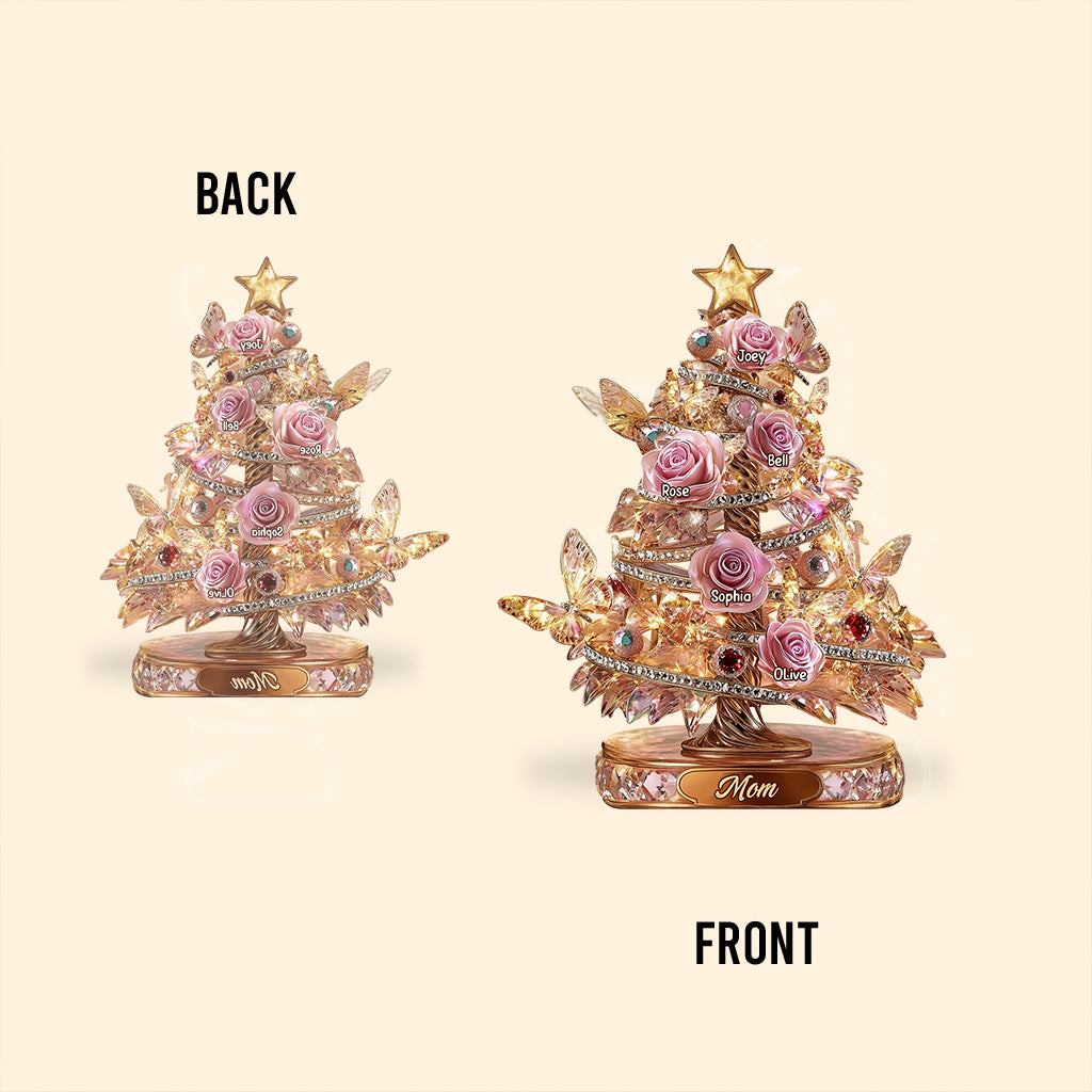 Magnifique sapin de Noël en roses, un cadeau de Noël idéal pour maman - Plaque acrylique personnalisée « Mère » en forme de carte de vœux