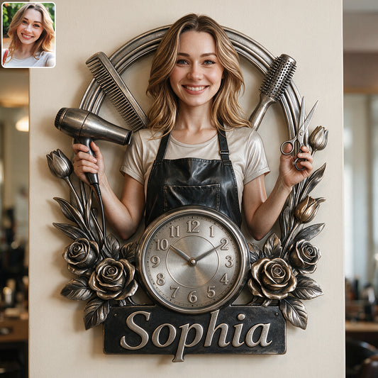 Horloge Murale Acrylique Personnalisée - Coiffeur