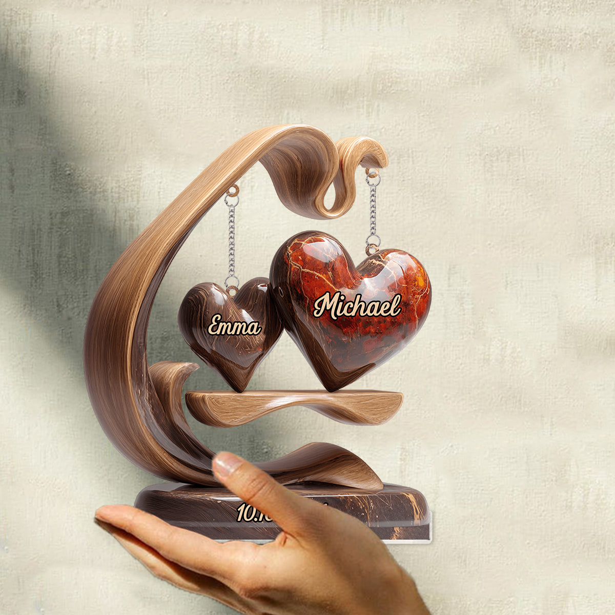 Balançoire Cœurs Amoureux - Plaque personnalisée pour couple avec breloque