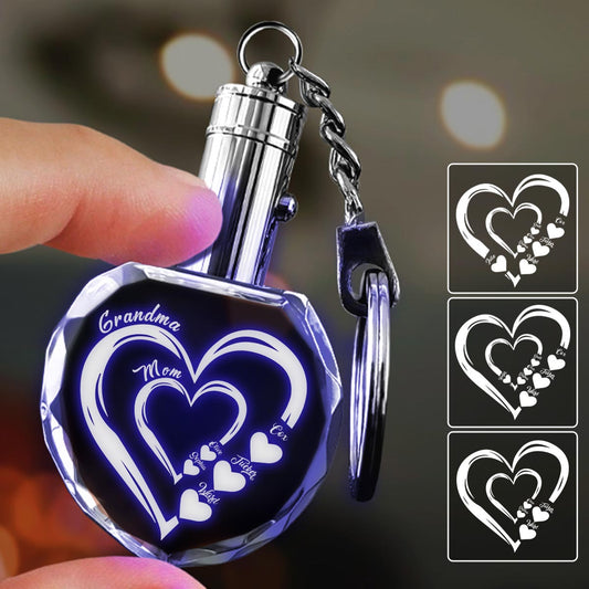 Première maman, maintenant grand-mère - Porte-clés lumineux LED personnalisé « Grand-mère » en cristal