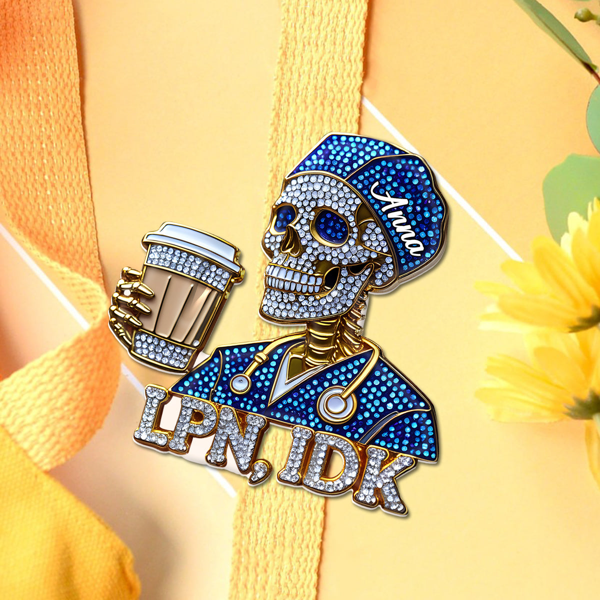 Épingle personnalisée infirmière diplômée humoristique en forme de crâne