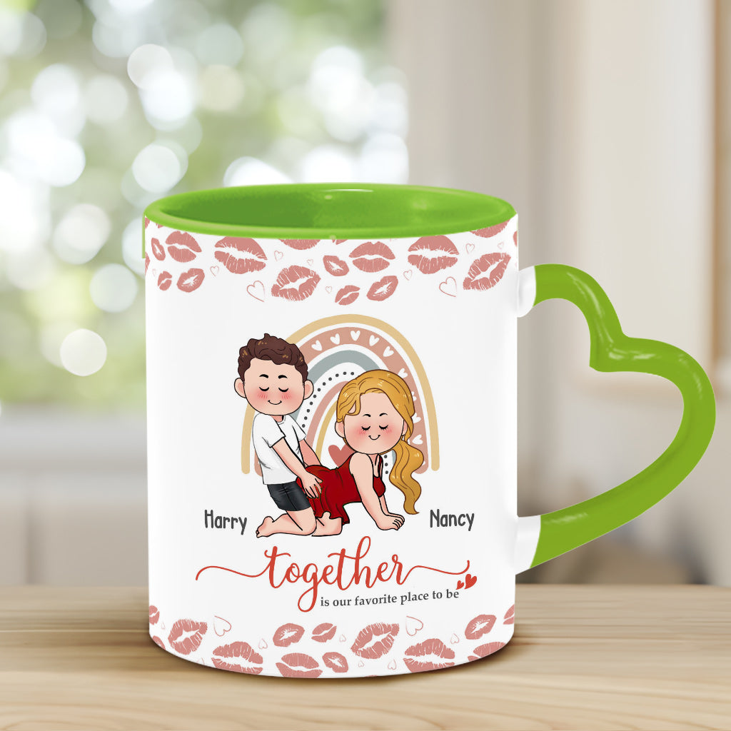 Être ensemble, c'est notre bonheur préféré - Mug personnalisé pour couple avec anse en forme de cœur