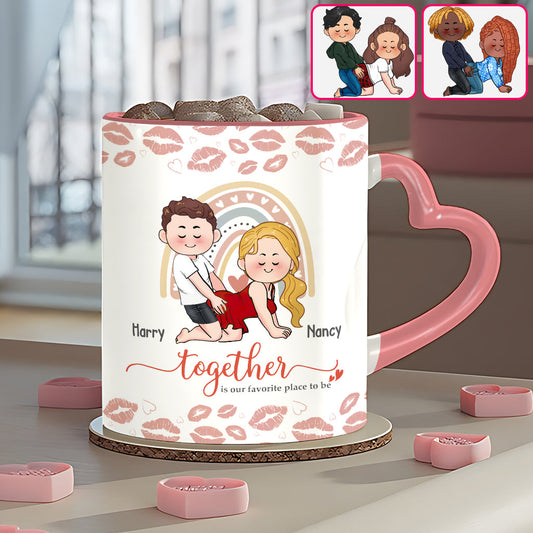 Être ensemble, c'est notre bonheur préféré - Mug personnalisé pour couple avec anse en forme de cœur
