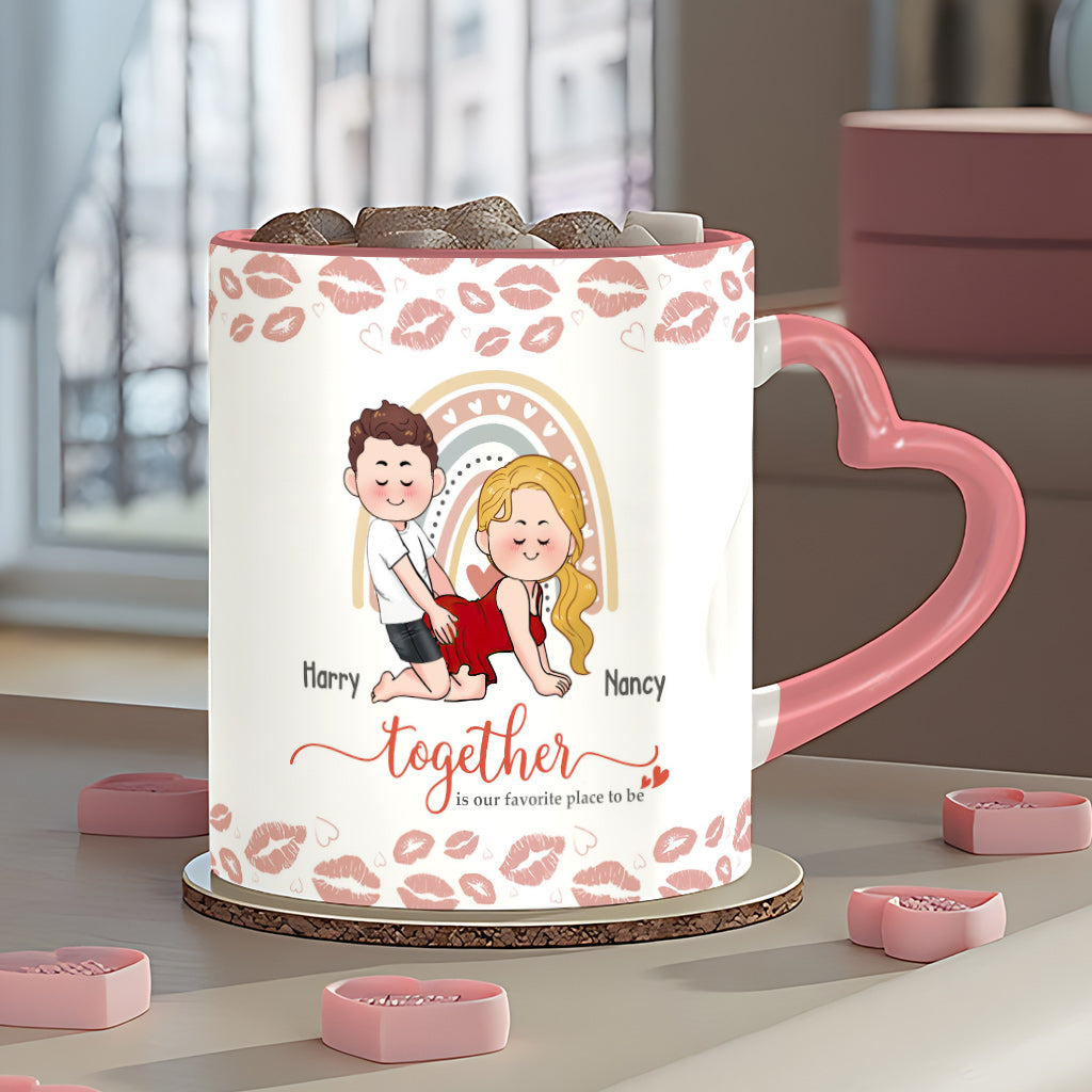 Être ensemble, c'est notre bonheur préféré - Mug personnalisé pour couple avec anse en forme de cœur