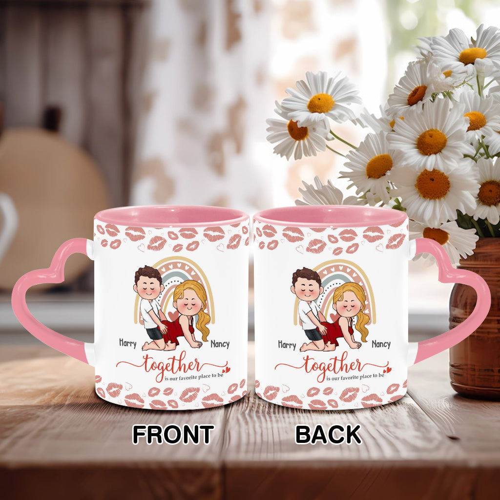 Être ensemble, c'est notre bonheur préféré - Mug personnalisé pour couple avec anse en forme de cœur