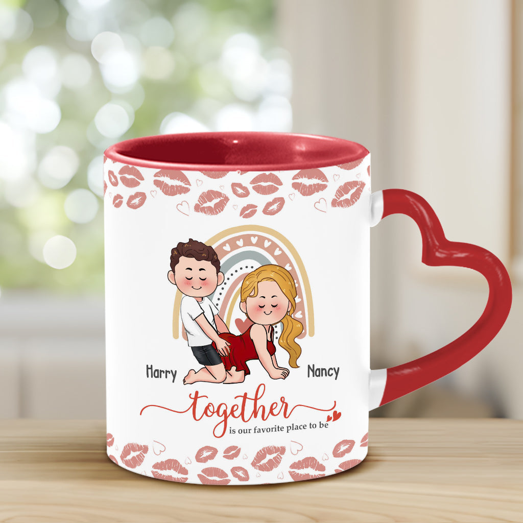 Être ensemble, c'est notre bonheur préféré - Mug personnalisé pour couple avec anse en forme de cœur