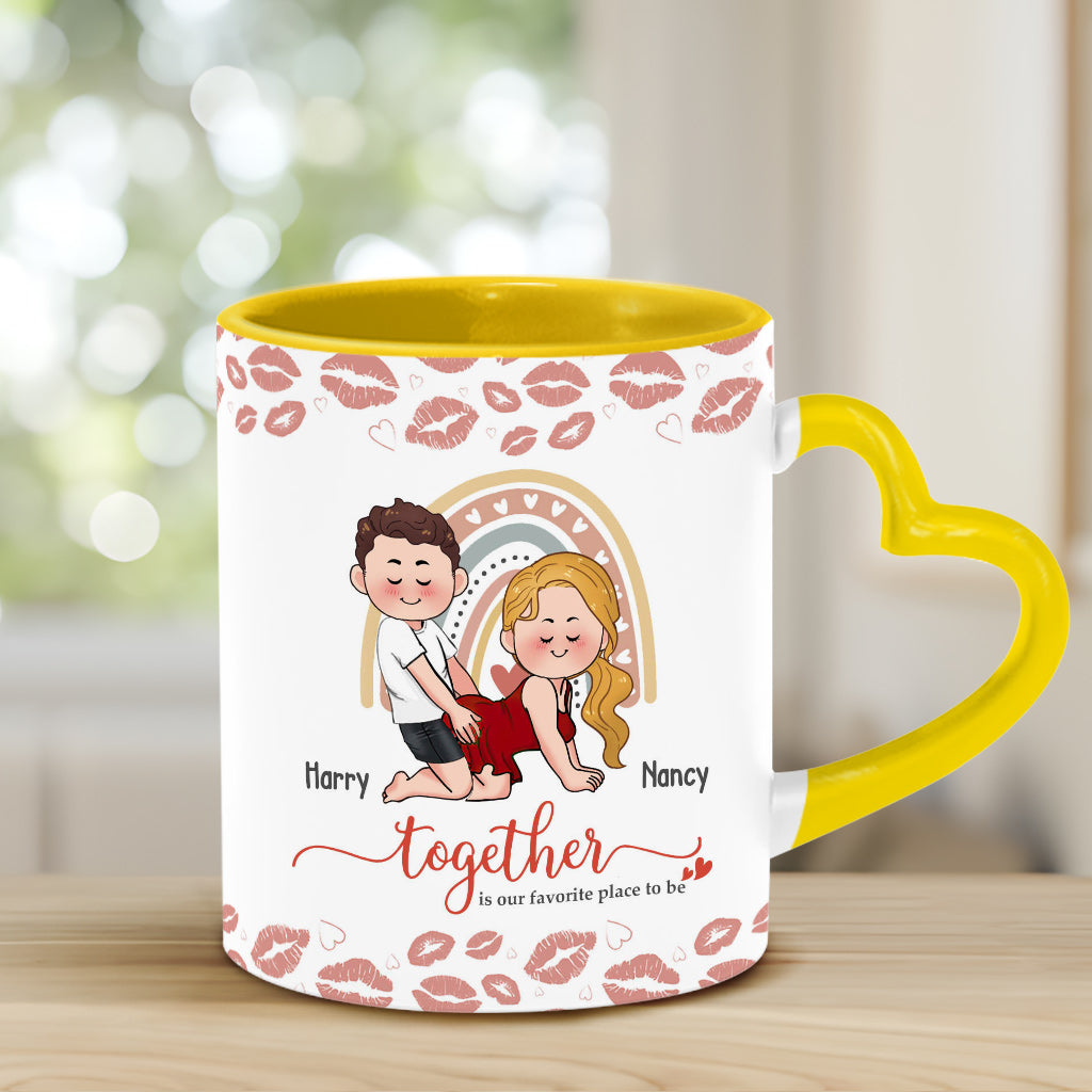 Être ensemble, c'est notre bonheur préféré - Mug personnalisé pour couple avec anse en forme de cœur