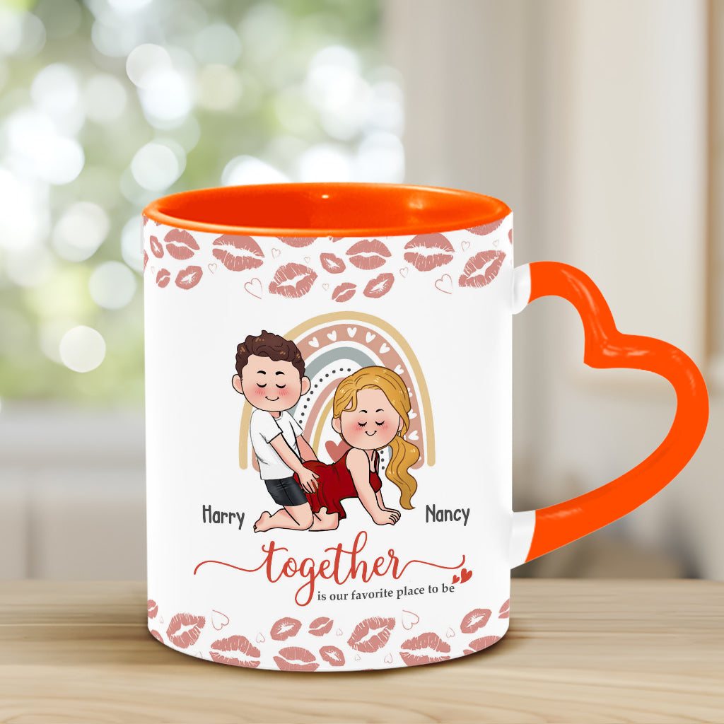 Être ensemble, c'est notre bonheur préféré - Mug personnalisé pour couple avec anse en forme de cœur