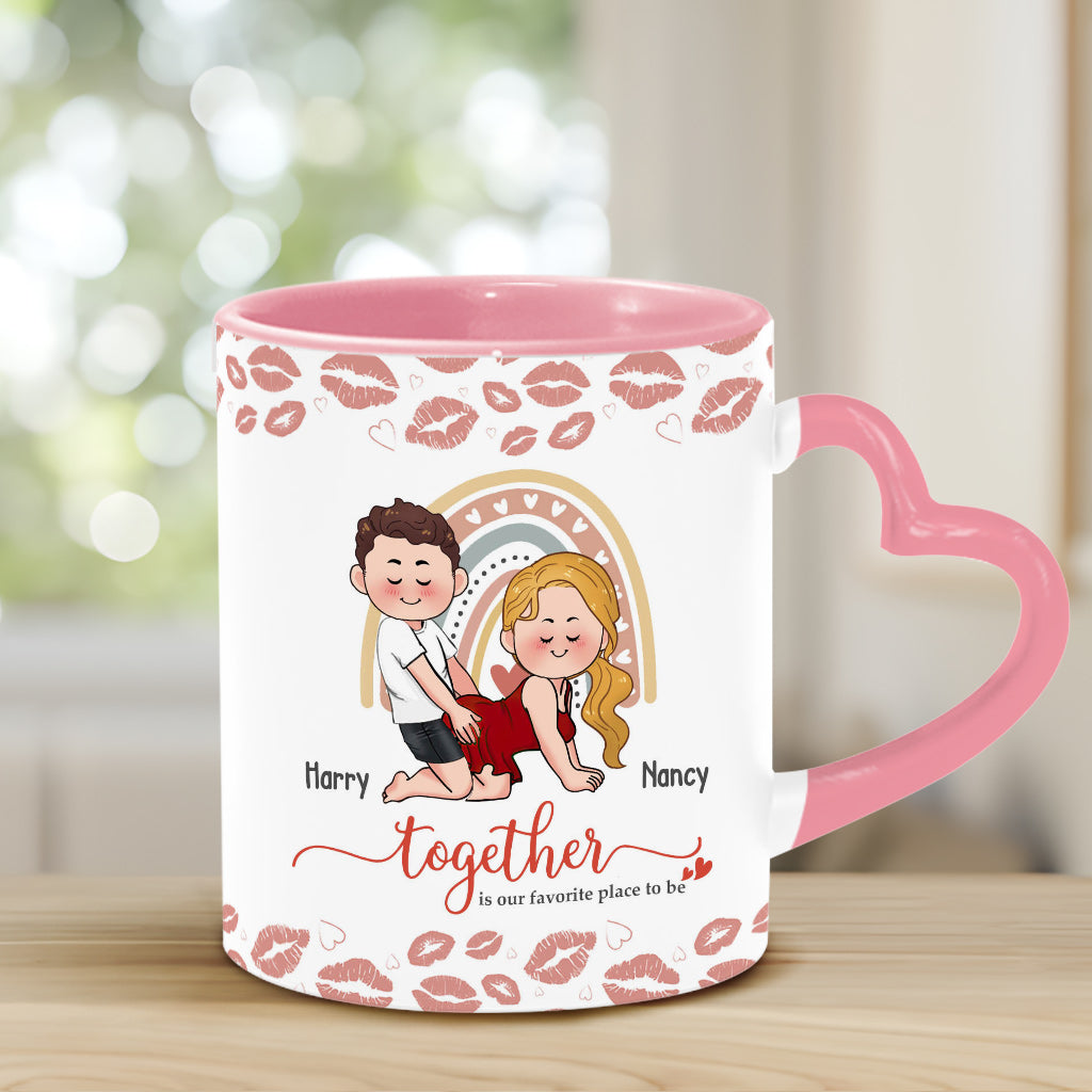 Être ensemble, c'est notre bonheur préféré - Mug personnalisé pour couple avec anse en forme de cœur