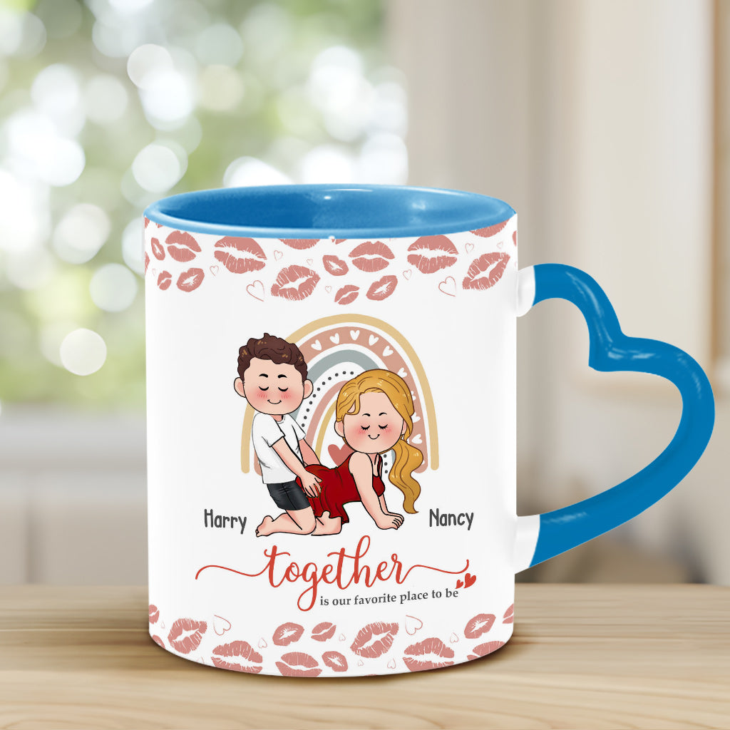 Être ensemble, c'est notre bonheur préféré - Mug personnalisé pour couple avec anse en forme de cœur