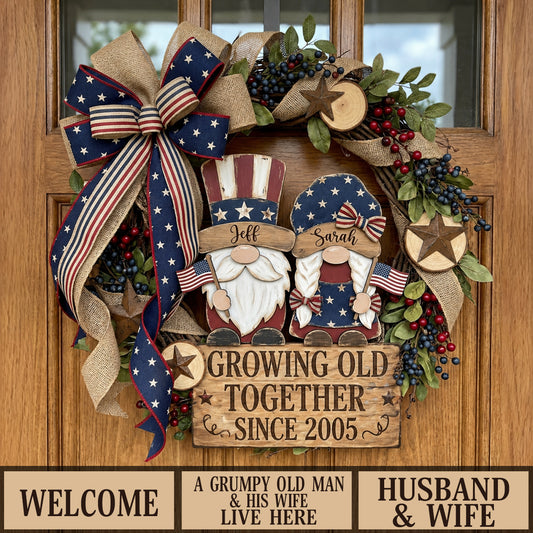 Couple de Gnomes Patriotiques - Panneau en Bois Personnalisé