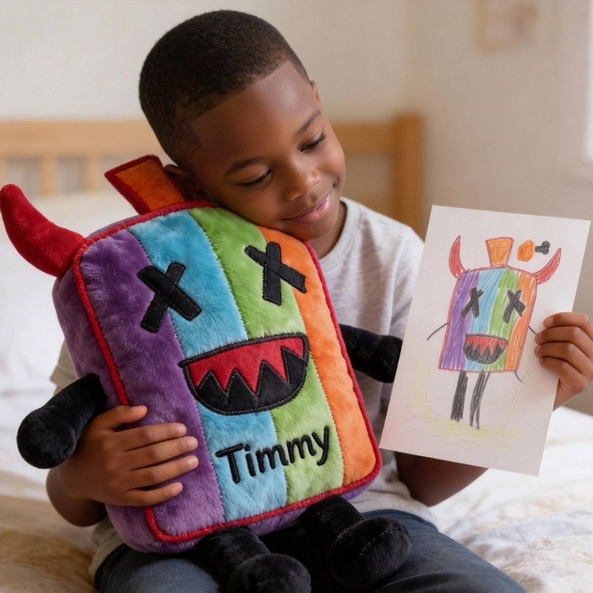 My Fantasy Friends, Custom From Your Kid's Drawing - Personalized Kid Premium Faux Fur Pillow