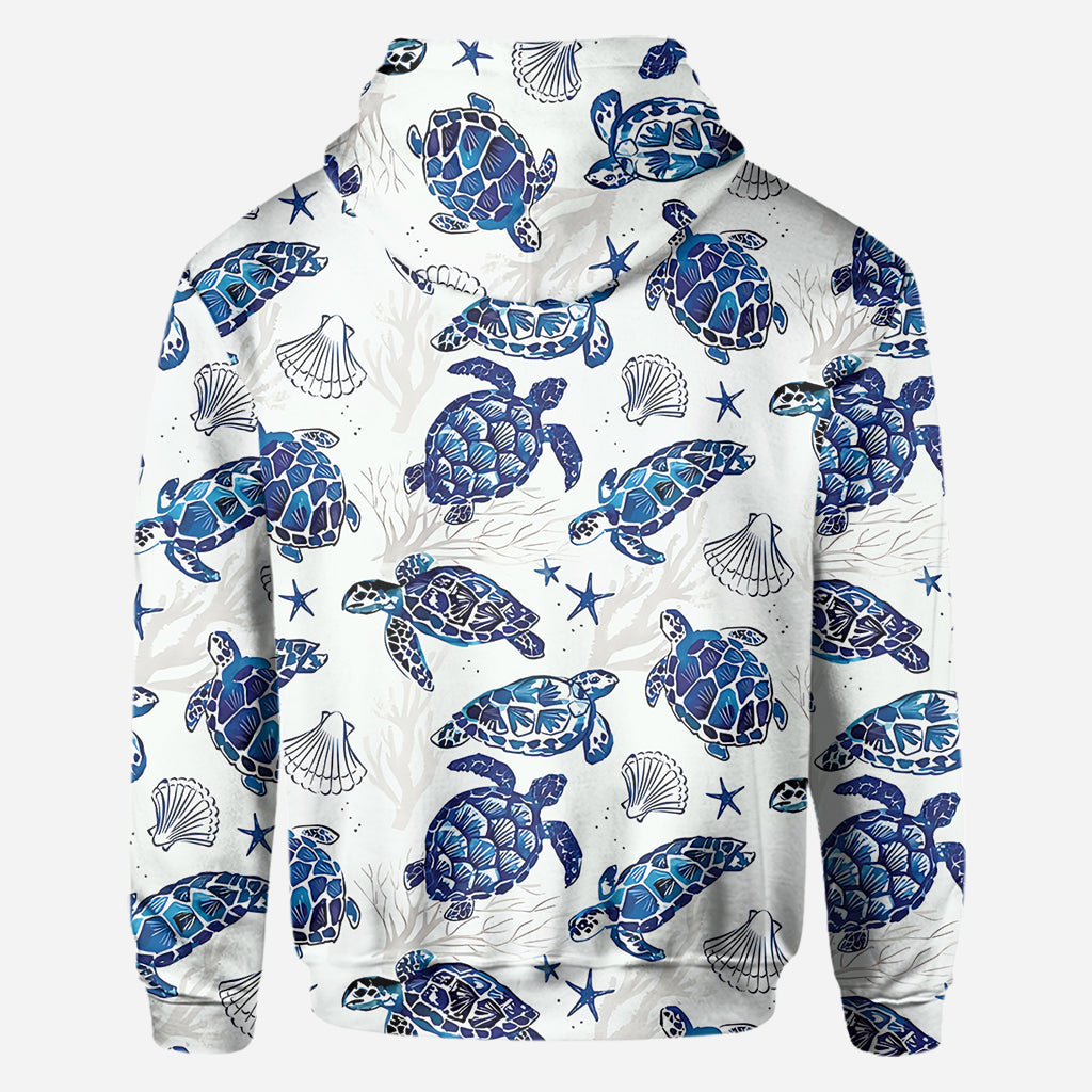 Motif Toile de Jouy, dauphin bleu, tortue… - T-shirt personnalisé pour amoureux de la mer