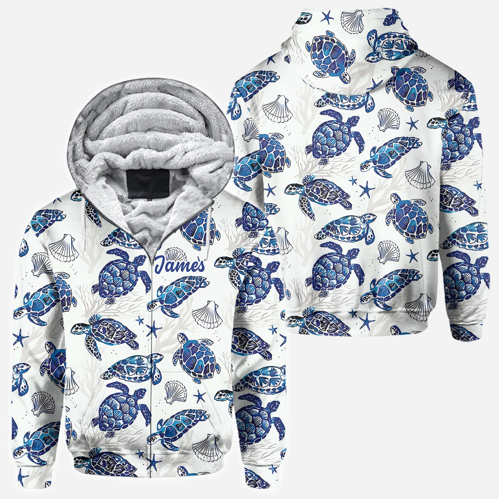 Motif Toile de Jouy, dauphin bleu, tortue… - T-shirt personnalisé pour amoureux de la mer