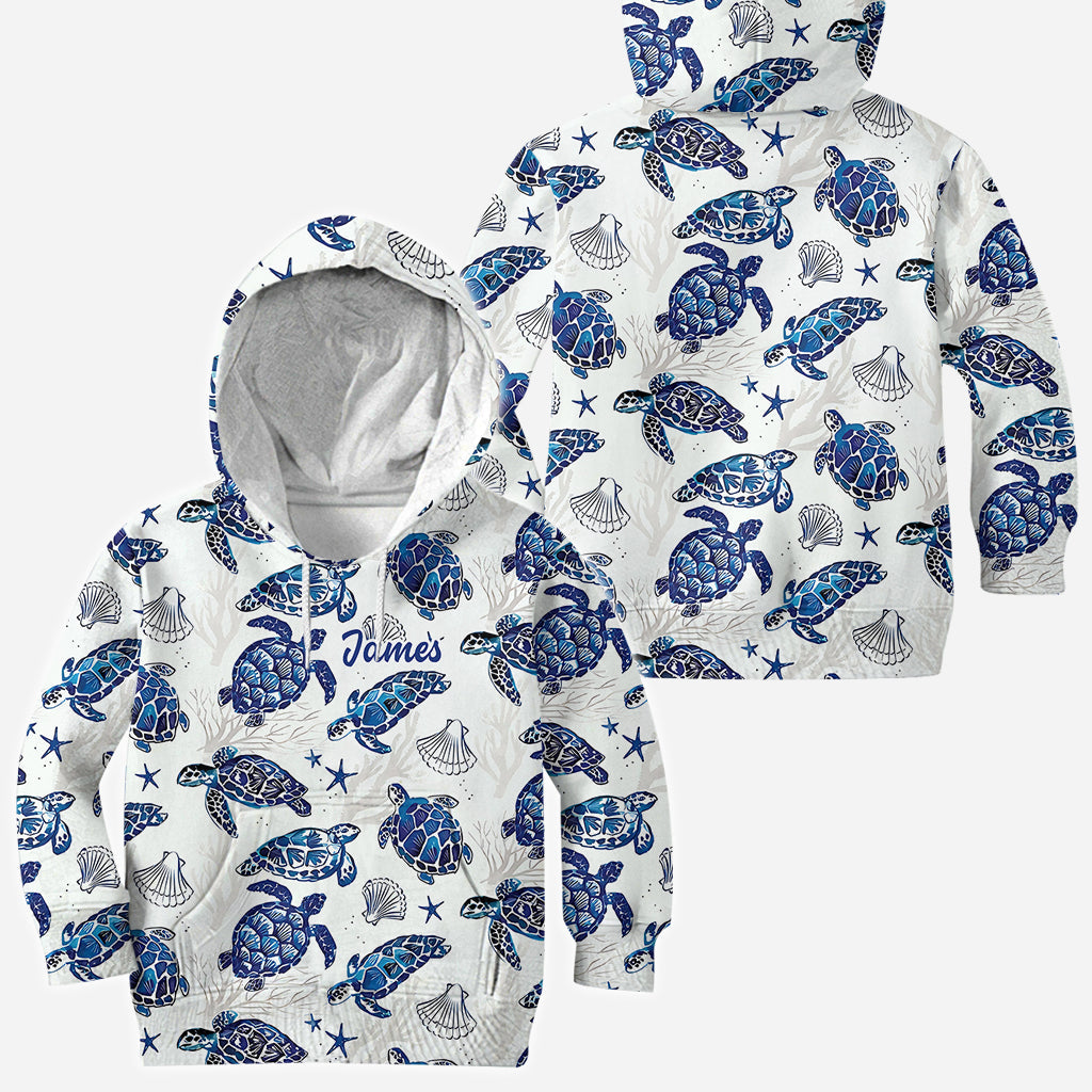 Motif Toile de Jouy, dauphin bleu, tortue… - T-shirt personnalisé pour amoureux de la mer