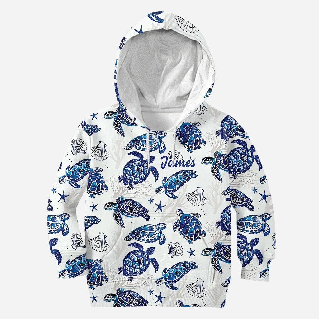 Motif Toile de Jouy, dauphin bleu, tortue… - T-shirt personnalisé pour amoureux de la mer
