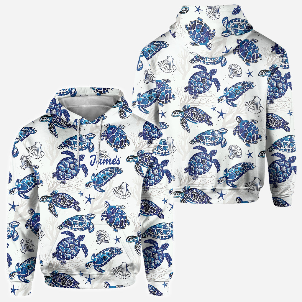 Motif Toile de Jouy, dauphin bleu, tortue… - T-shirt personnalisé pour amoureux de la mer