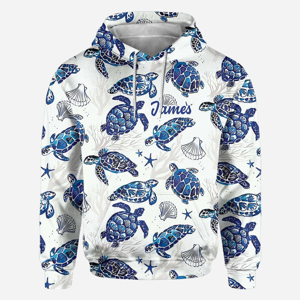 Motif Toile de Jouy, dauphin bleu, tortue… - T-shirt personnalisé pour amoureux de la mer