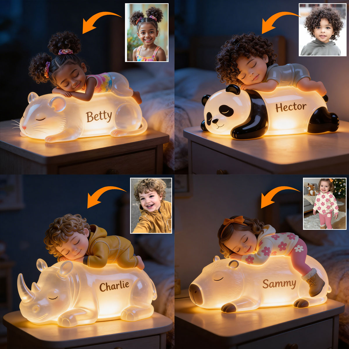 Sleeping Cute Animals Custom Photo - Personalized Kid Acrylic LED Night Light