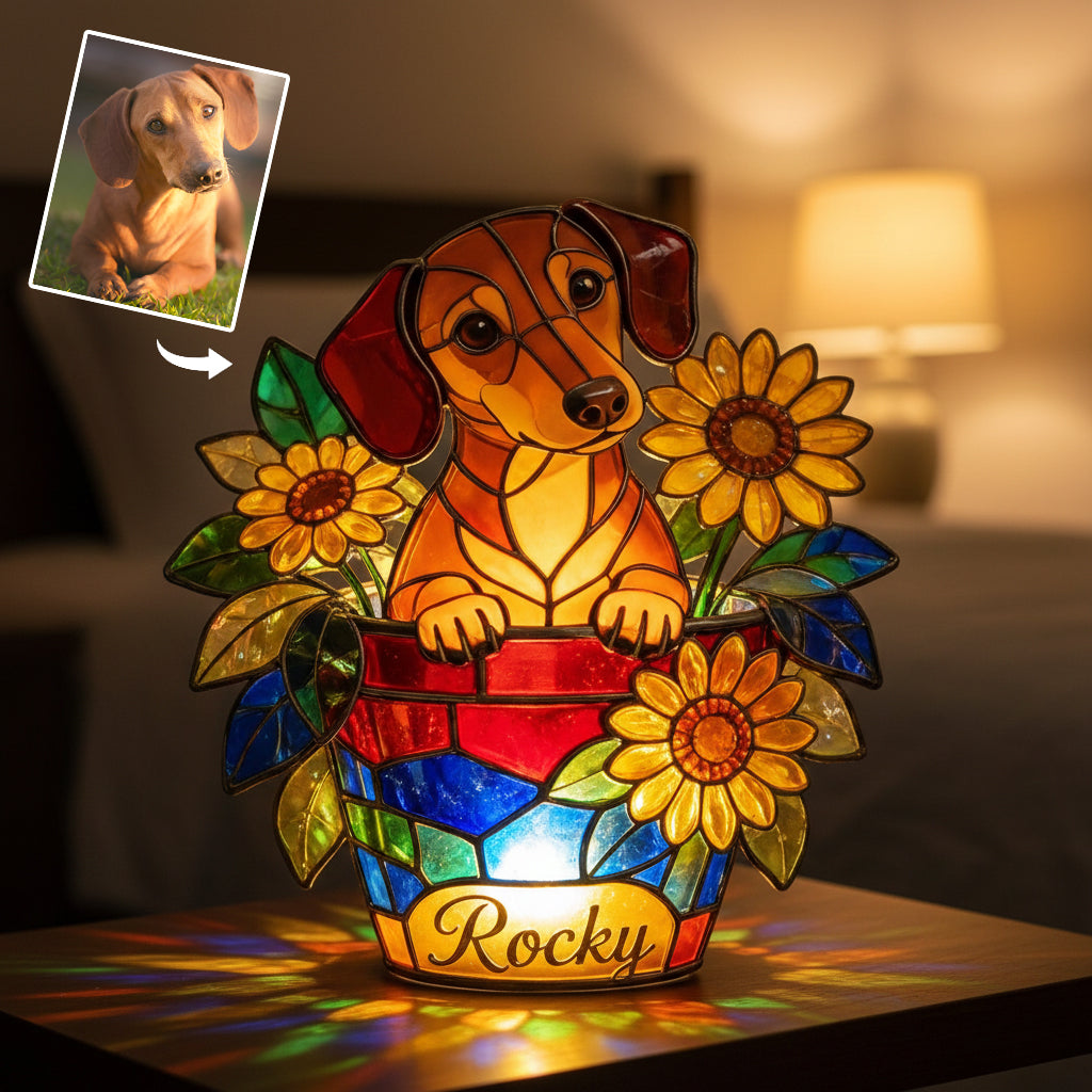 Cute Pets And Flowers - Personalized Dog Acrylic LED Night Light