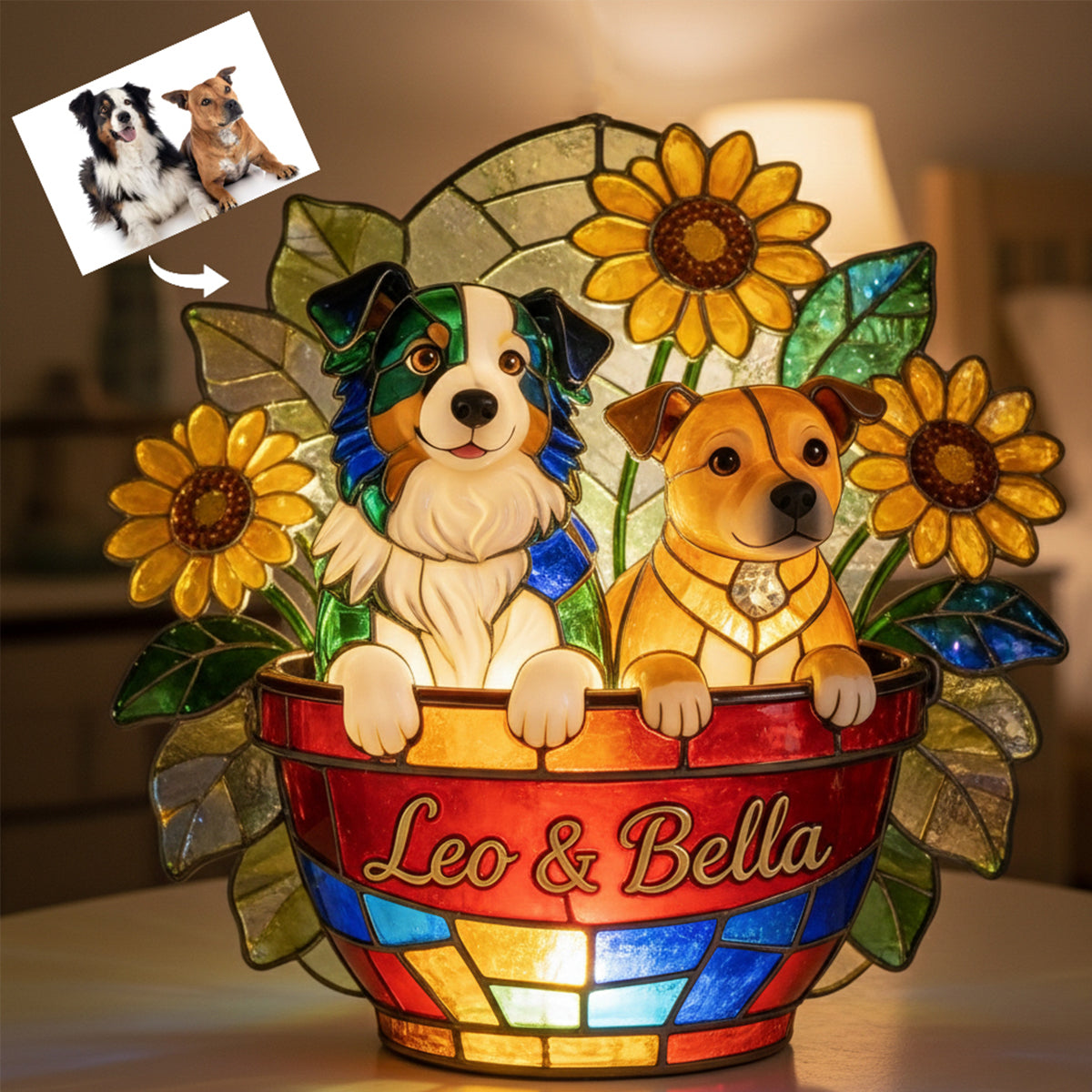 Cute Pets And Flowers - Personalized Dog Acrylic LED Night Light