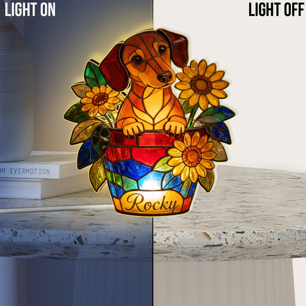 Cute Pets And Flowers - Personalized Dog Acrylic LED Night Light