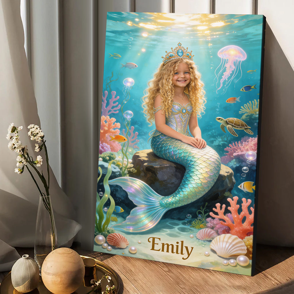 Custom Any Photo - Mermaid - Personalized Kid Canvas And Poster