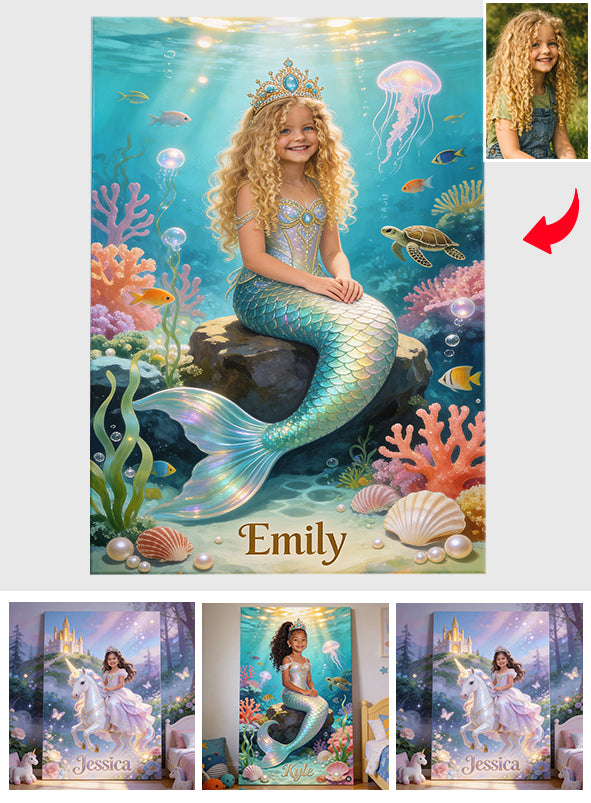Custom Any Photo - Mermaid - Personalized Kid Canvas And Poster