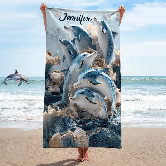 Serviette de plage/de bain personnalisée Ocean Dolphin à séchage rapide