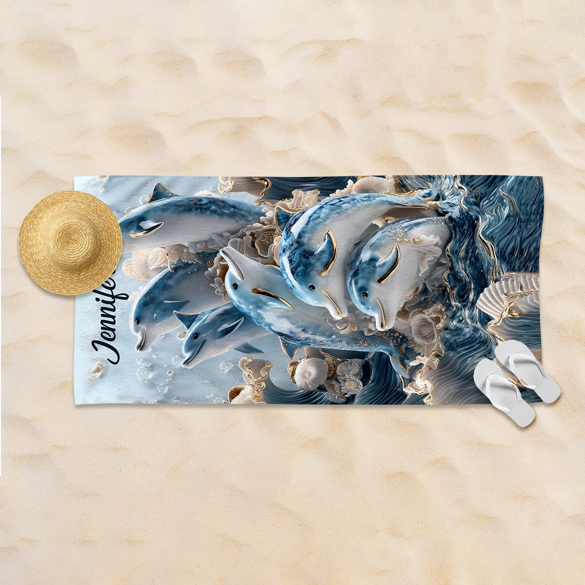Serviette de plage/de bain personnalisée Ocean Dolphin à séchage rapide