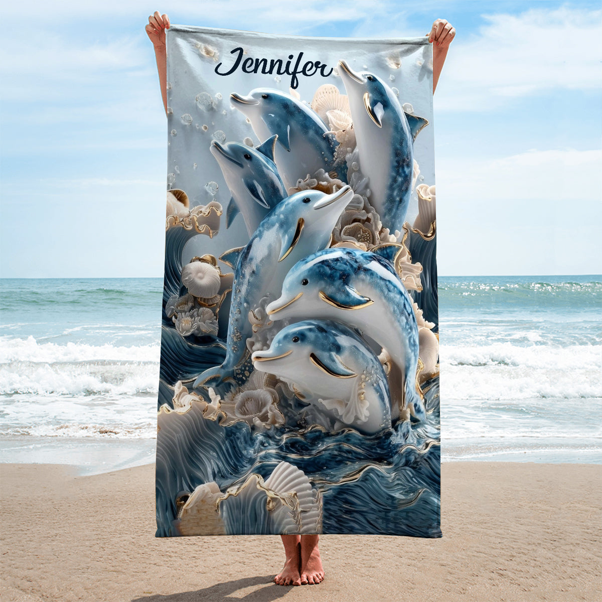 Serviette de plage/de bain personnalisée Ocean Dolphin à séchage rapide