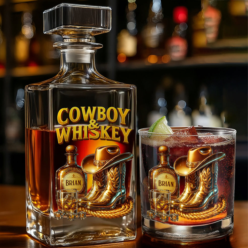 Cowboy & Whiskey - Coffret carafe à whisky personnalisée