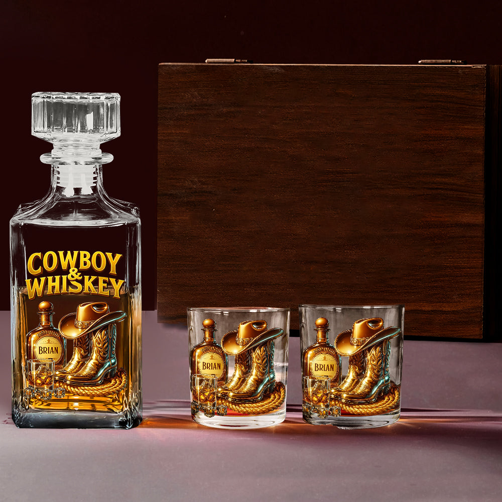 Cowboy & Whiskey - Coffret carafe à whisky personnalisée