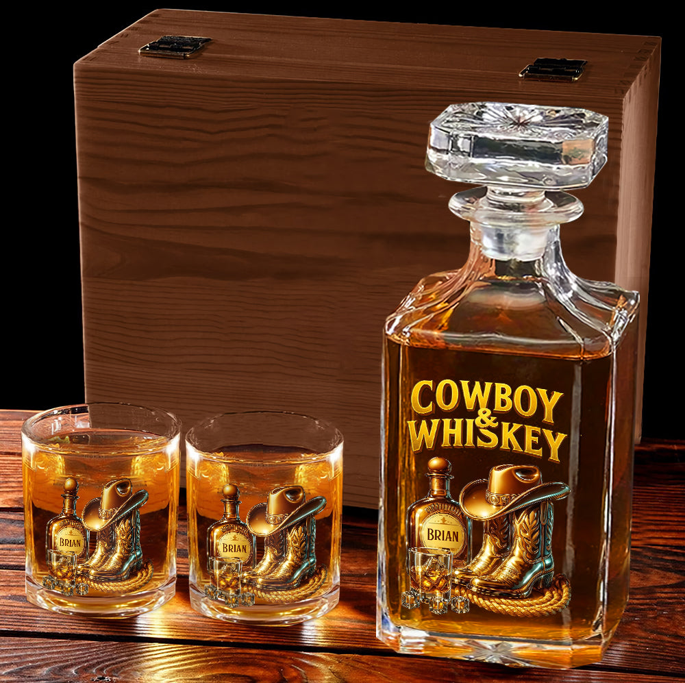 Cowboy & Whiskey - Coffret carafe à whisky personnalisée