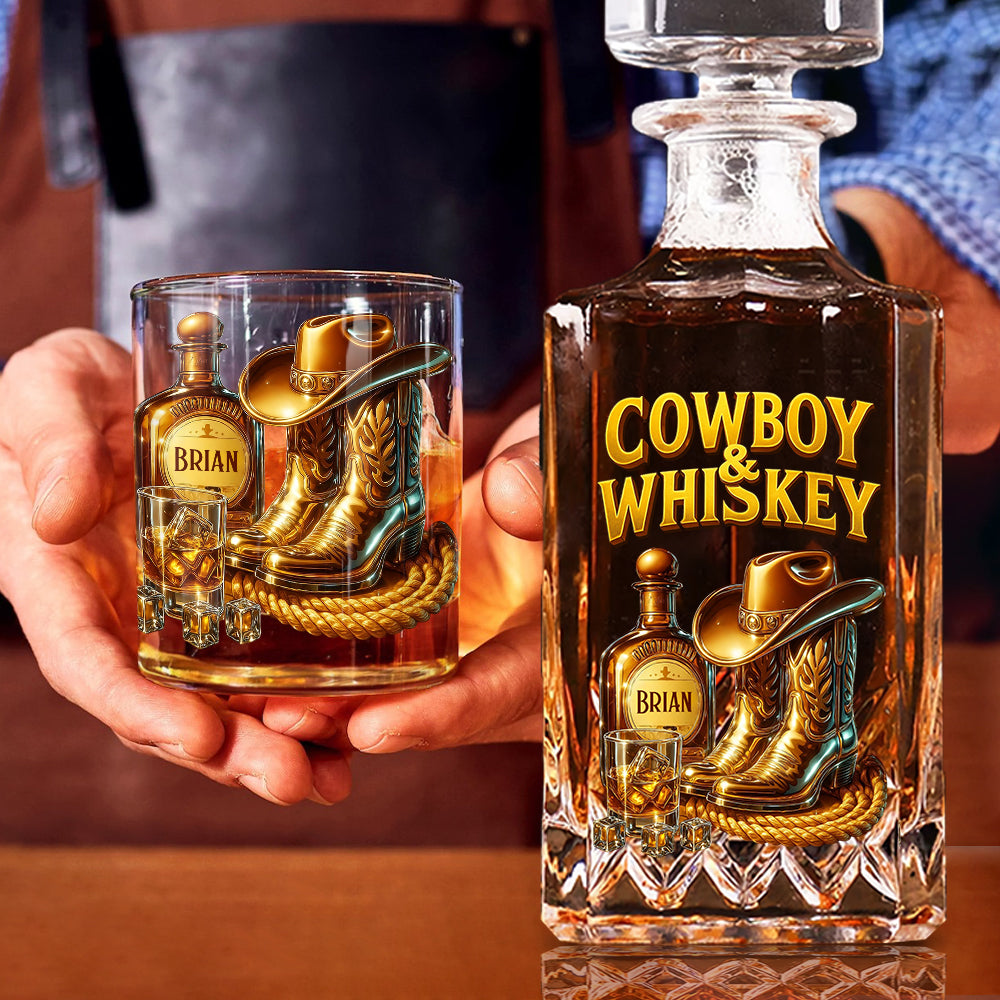 Cowboy & Whiskey - Coffret carafe à whisky personnalisée