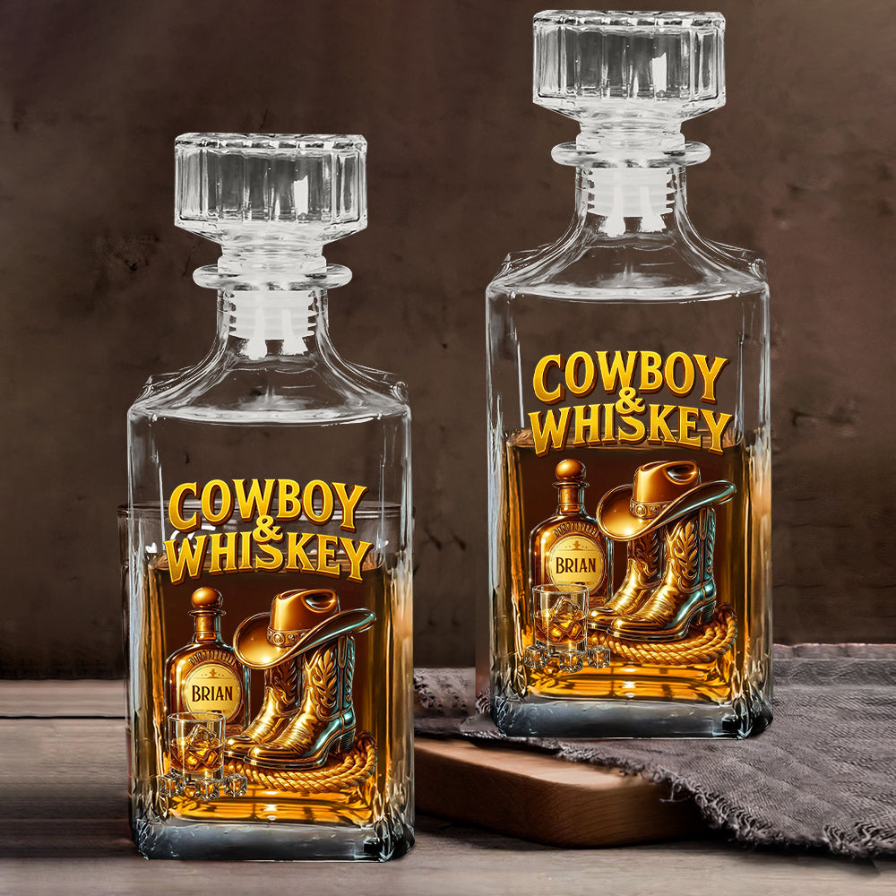 Cowboy & Whiskey - Coffret carafe à whisky personnalisée