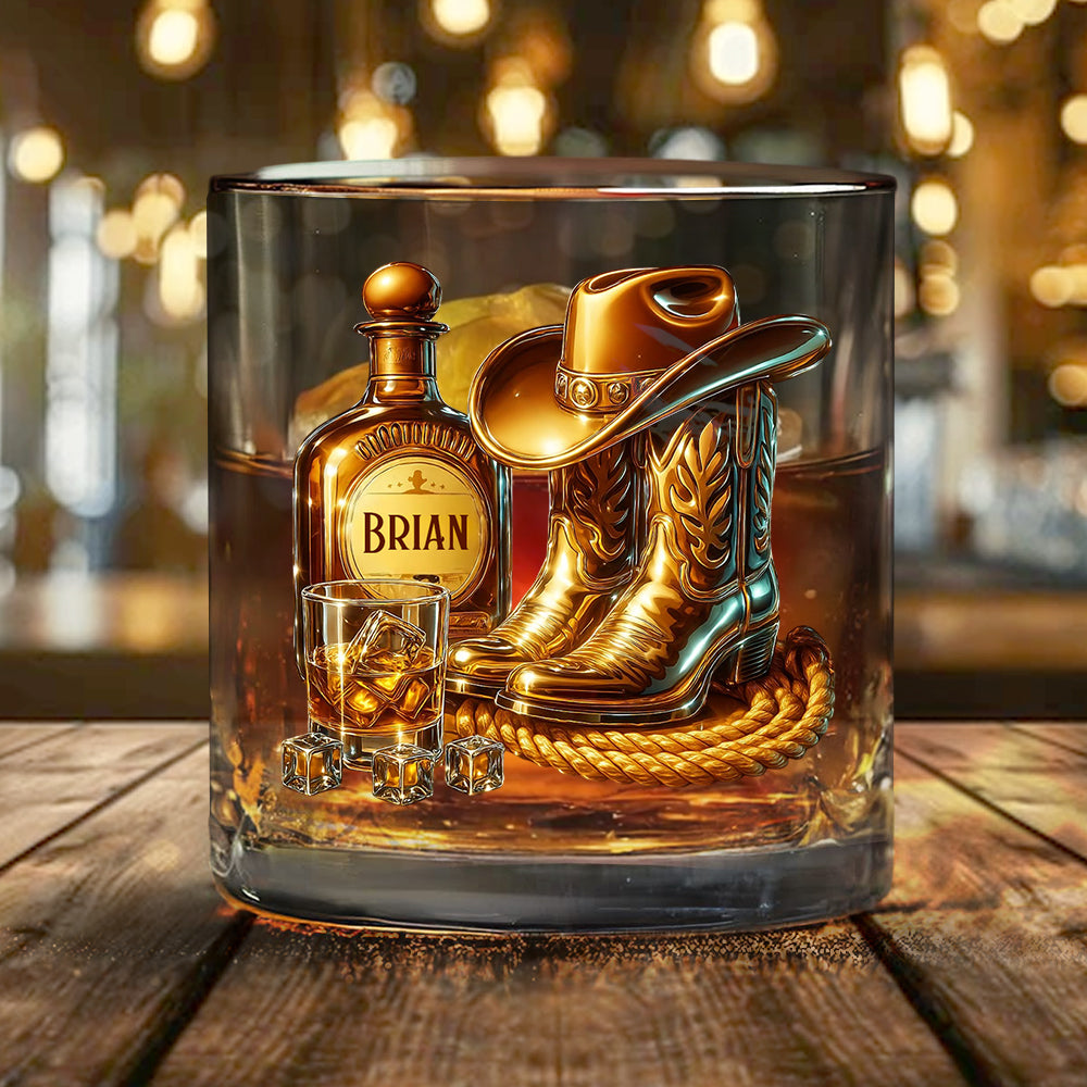 Cowboy Boots Hat - Personalized Whisky Whiskey Glass