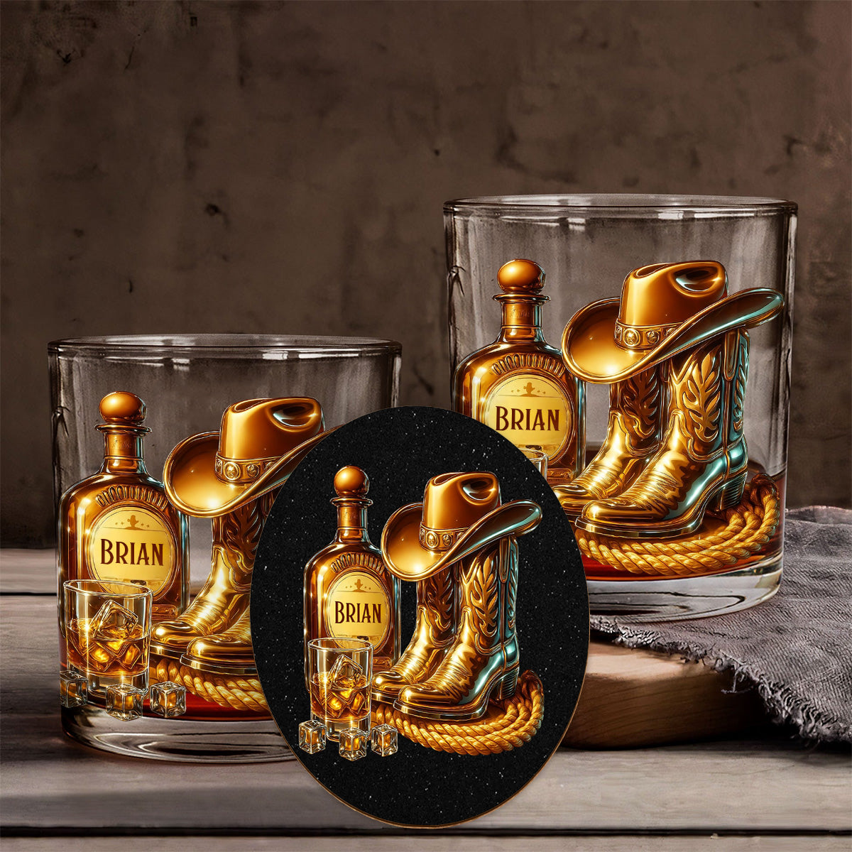 Cowboy Boots Hat - Personalized Whisky Whiskey Glass