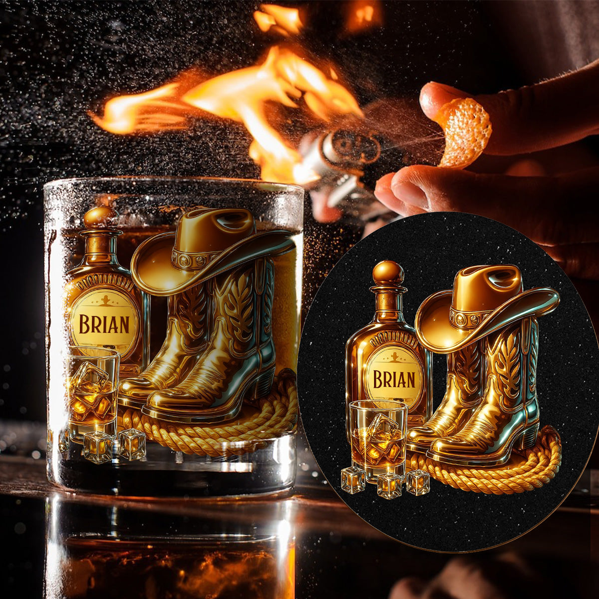 Cowboy Boots Hat - Personalized Whisky Whiskey Glass