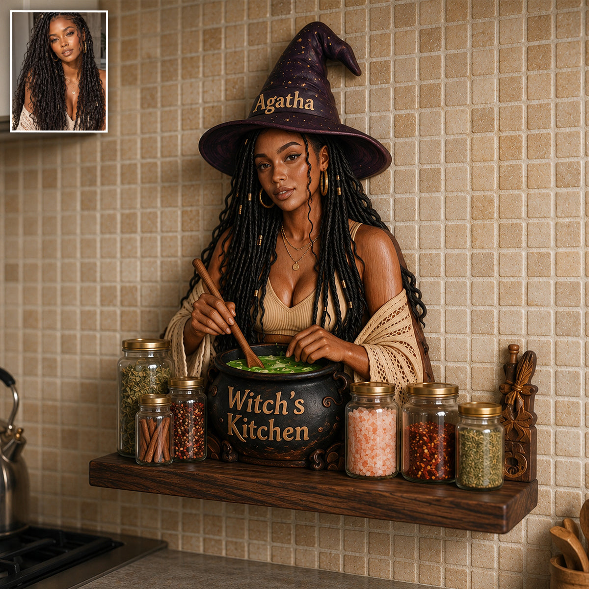Witch's Kitchen - Personalized Witch Wooden Floating Shelf