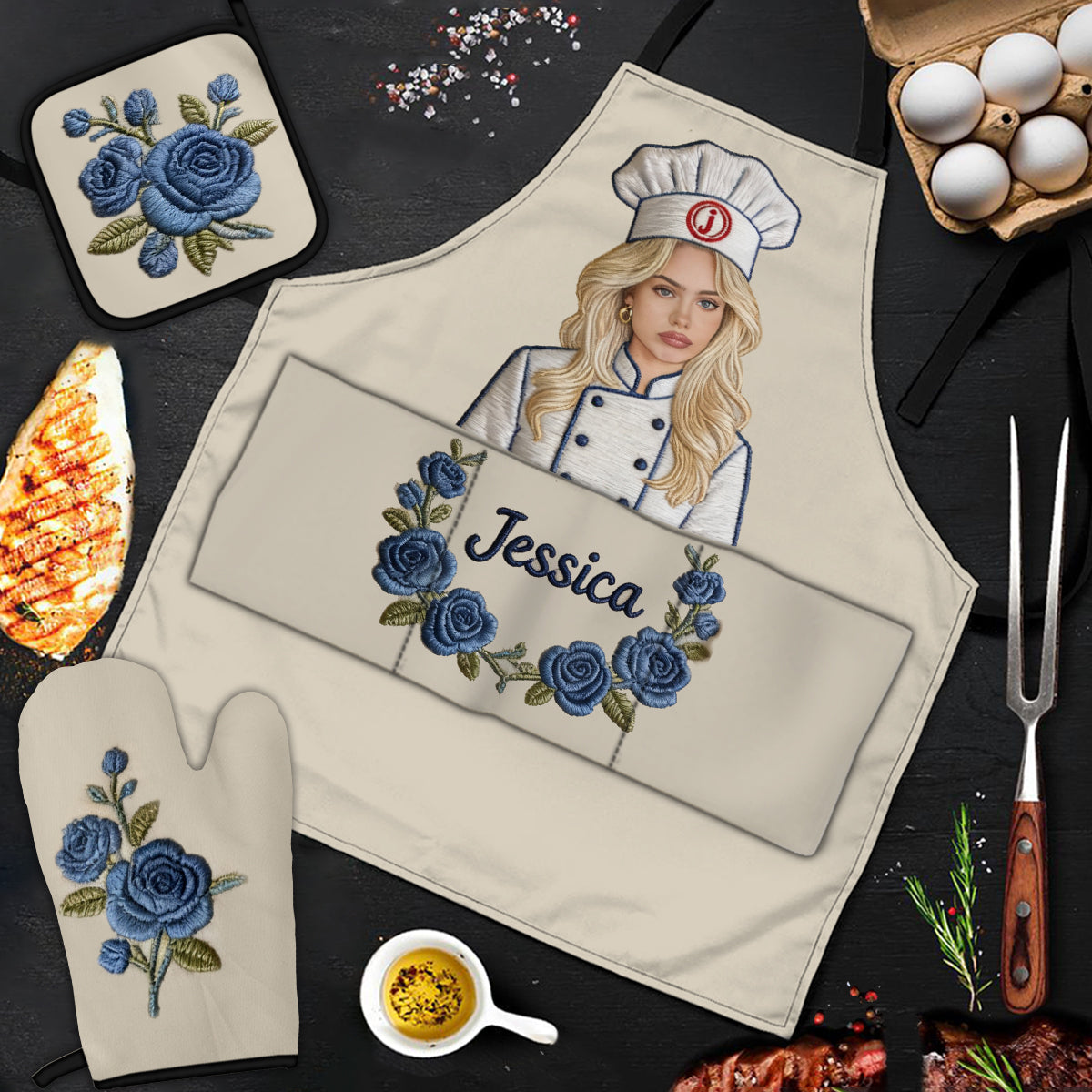 Master Cook - Tablier de Cuisine Personnalisé, Gants de Four & Manique