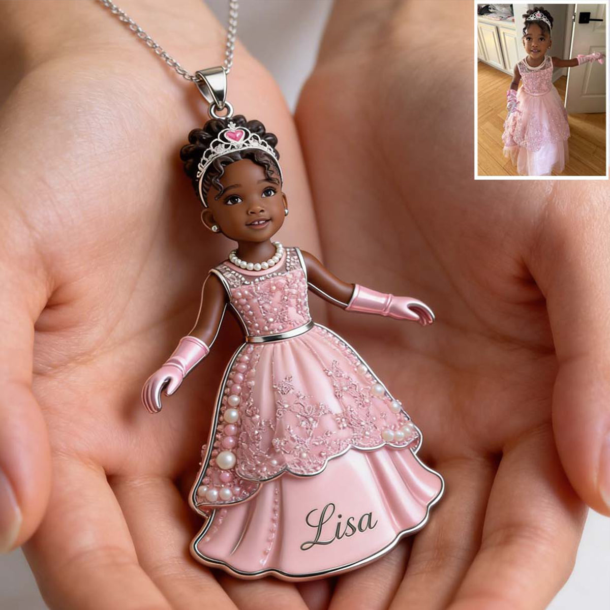 Any Kid Photo - Personalized Kid Shaped Metal Pendant Necklace