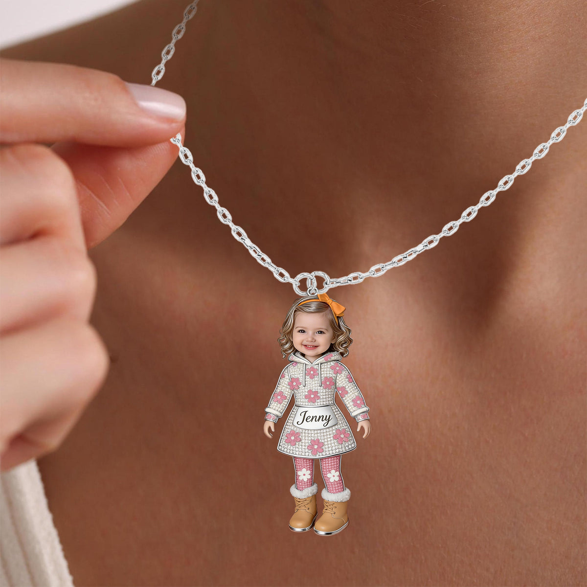 Any Kid Photo - Personalized Kid Shaped Metal Pendant Necklace