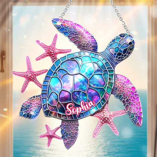 Amour Tortue - Ornement attrape-soleil personnalisé en forme de tortue à suspendre à la fenêtre 